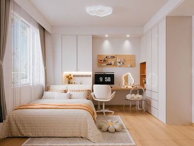 现代奶油风榻榻米卧室 儿童房