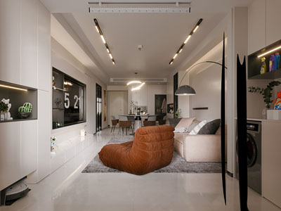 现代奶油风客厅餐厅