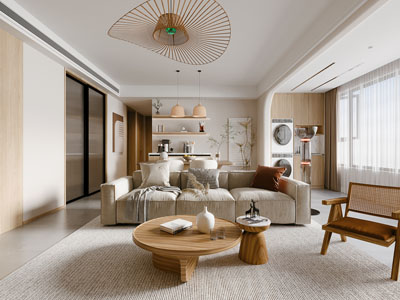 侘寂风奶油风客厅餐厅