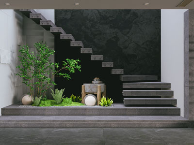 新中式楼梯间景观小品