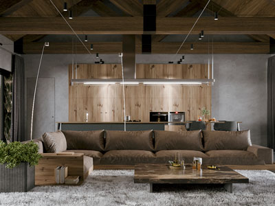 现代原木客厅餐厅