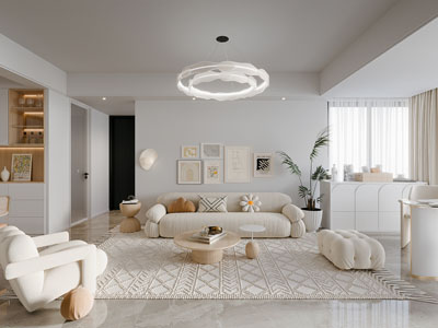 现代奶油风客厅餐厅