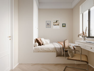 现代奶油风榻榻米卧室