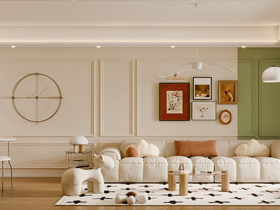 现代奶油风客厅餐厅
