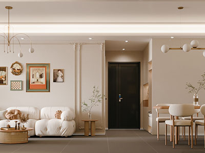 现代奶油风客厅餐厅