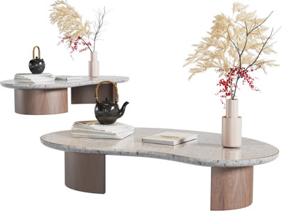 新中式大理石茶几3d模型 新中式大理石茶几