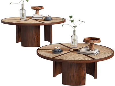 侘寂风圆形茶几3d模型 侘寂风圆形茶几