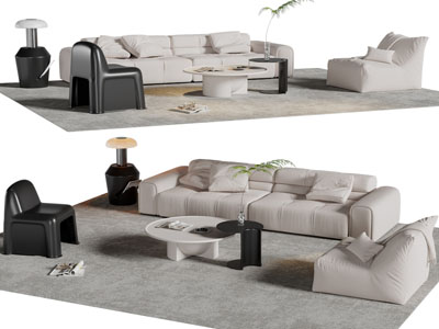 现代布艺双人 懒人沙发和茶几组合