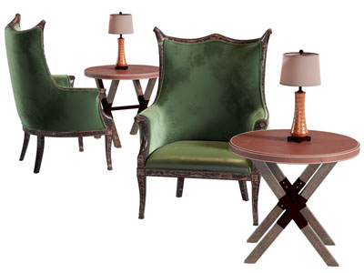 美式中古风休闲椅子 边几