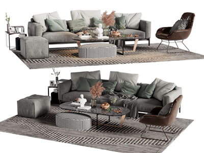 现代布艺多人沙发 休闲椅子和茶几组合