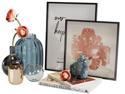 现代花瓶花卉 书本 装饰画摆件组合