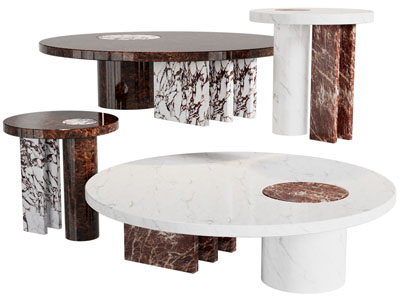 现代圆形拼接茶几组合3d模型 现代圆形拼接茶几组合