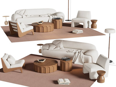 侘寂风多人沙发 休闲椅子和茶几组合