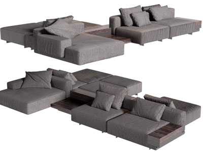 现代双向布艺多人沙发