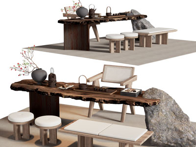侘寂风茶桌椅组合3d模型 侘寂风茶桌椅组合
