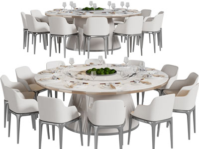 现代酒店圆形餐桌椅组合3d模型 现代酒店圆形餐桌椅组合