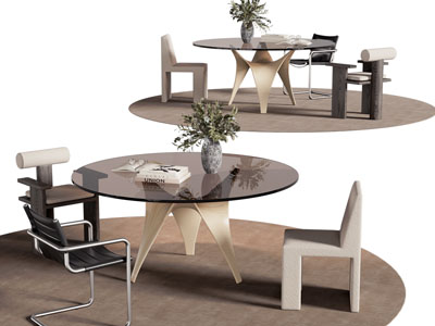 现代圆形餐桌椅组合3d模型 现代圆形餐桌椅组合