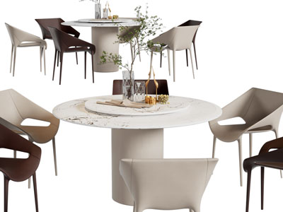 现代圆形大理石餐桌椅组合3d模型 现代圆形大理石餐桌椅组合