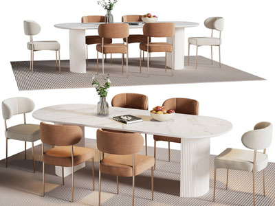 现代椭圆形大理石餐桌椅组合3d模型 现代椭圆形大理石餐桌椅组合