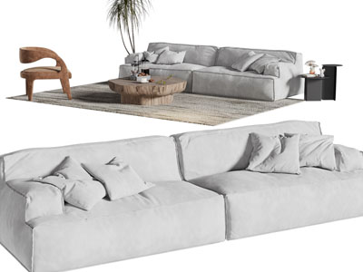 现代布艺双人沙发 休闲椅子和茶几组合