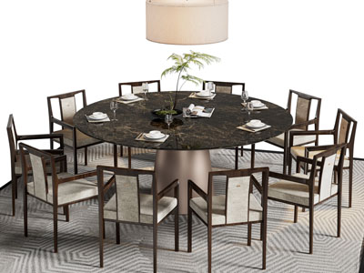 新中式圆形餐桌椅组合3d模型 新中式圆形餐桌椅组合