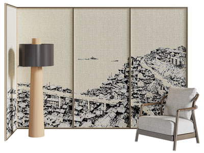 新中式屏风 休闲椅子