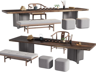 新中式实木茶桌椅组合3d模型 新中式实木茶桌椅组合