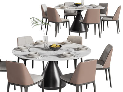 现代圆形餐桌椅组合3d模型 现代圆形餐桌椅组合