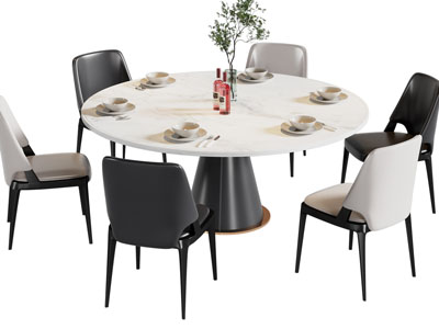 现代圆形餐桌椅组合3d模型 现代圆形餐桌椅组合