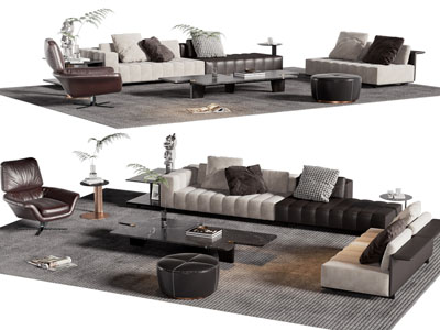 现代布艺多人沙发 休闲椅子和茶几组合