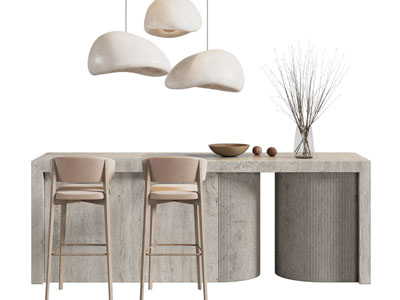 侘寂风吧台吧椅3d模型 侘寂风吧台吧椅