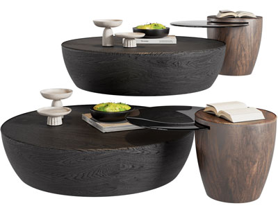 现代实木圆形茶几3d模型 现代实木圆形茶几