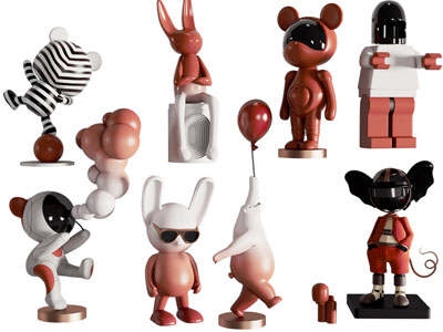 现代卡通动物雕塑雕刻 摆件组合3d模型 现代卡通动物雕塑雕刻 摆件组合