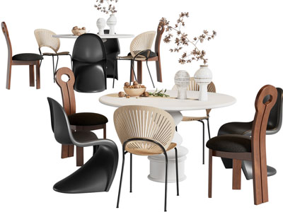 现代圆形餐桌椅组合3d模型 现代圆形餐桌椅组合
