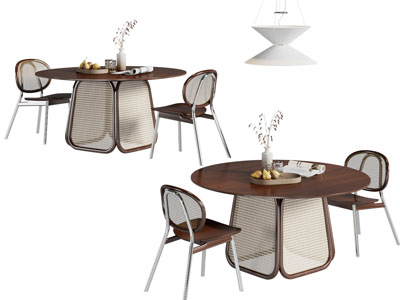 现代圆形餐桌椅组合3d模型 现代圆形餐桌椅组合