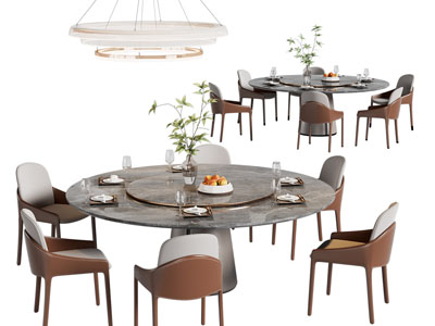 现代圆形带转盘的餐桌椅组合3d模型 现代圆形带转盘的餐桌椅组合