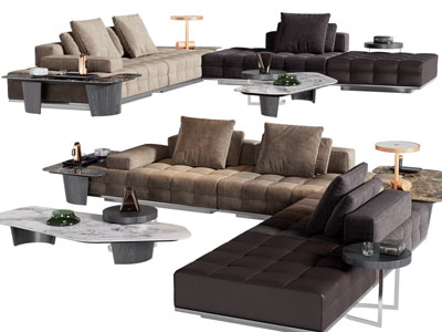 现代布艺转角多人沙发 茶几组合