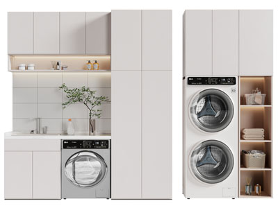 现代阳台洗衣机收纳柜