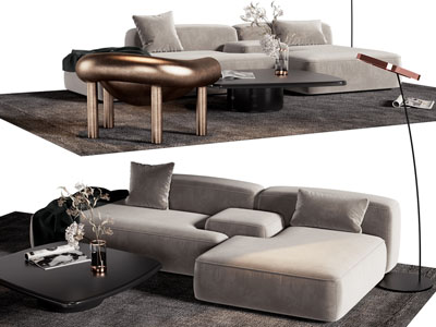现代布艺转角沙发 茶几组合