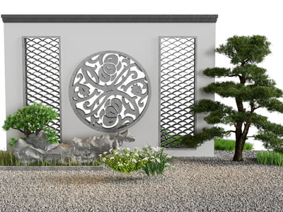 新中式背景墙 松树景观园艺小品