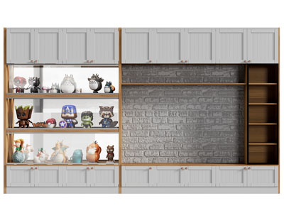 现代带装饰柜的电视背景墙3d模型 现代带装饰柜的电视背景墙