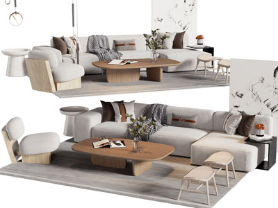 现代布艺多人沙发 单人沙发和茶几组合