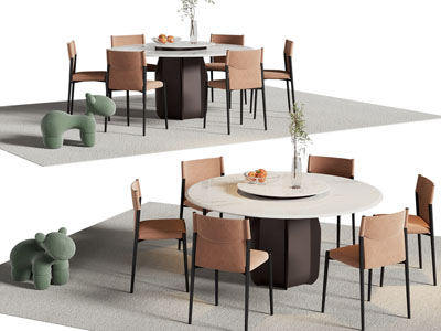现代圆形餐桌椅组合3d模型 现代圆形餐桌椅组合
