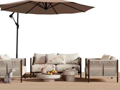 侘寂风户外遮阳伞 休闲沙发组合