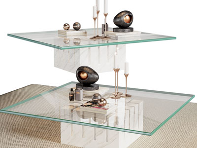 现代方形玻璃茶几 摆件组合3d模型 现代方形玻璃茶几 摆件组合
