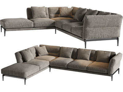 现代灰色布艺转角多人沙发