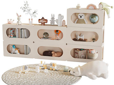 现代儿童镂空柜门的收纳装饰柜