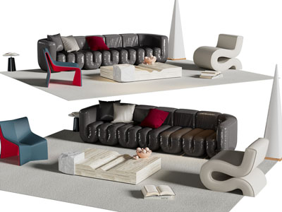 现代多人沙发 休闲沙发和茶几组合