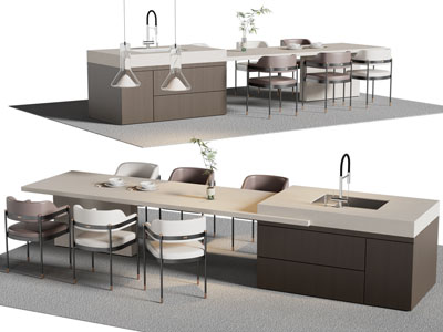 现代水吧台餐桌椅组合3d模型 现代水吧台餐桌椅组合