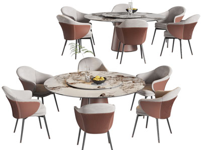 现代圆形带转盘的餐桌椅组合3d模型 现代圆形带转盘的餐桌椅组合